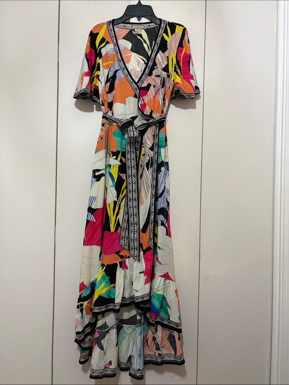 Flying Tomato Multicolor Abstract Wrap Maxi Dress - Black Trim